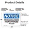 Signmission Mechanical Room No Unauthorized Access OSHA Notice Sign, Aluminum, 24in W x 18in L, 2PK OS-2PACK-NS-A-1824-L-15949 - alternate 2